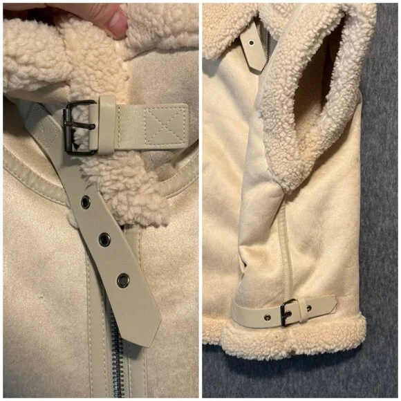 NWT And Now This Heavy Sherpa Lined Cream collared Vest w/buckles Med Oversized - Picture 4 of 7